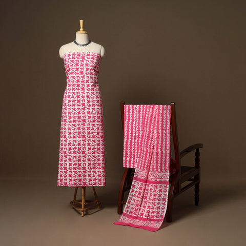 Pink - 3pc cotton unstitched kutch batik dress material 06