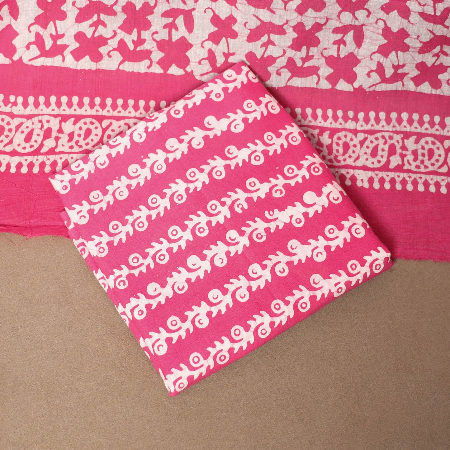 Pink - 3pc cotton unstitched kutch batik dress material 06
