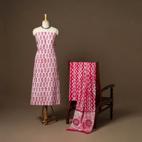 Pink - 3pc cotton unstitched kutch batik dress material 17