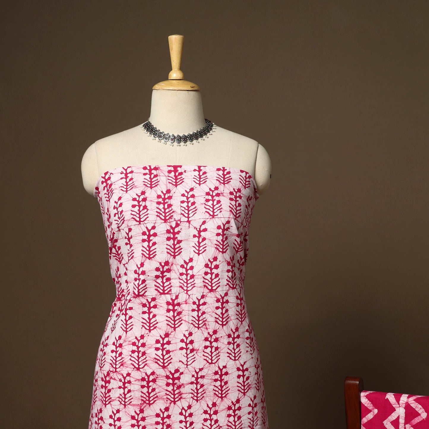 Pink - 3pc cotton unstitched kutch batik dress material 17