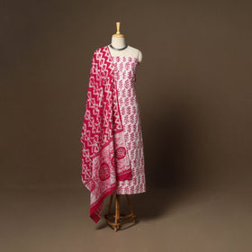 Pink - 3pc cotton unstitched kutch batik dress material 17