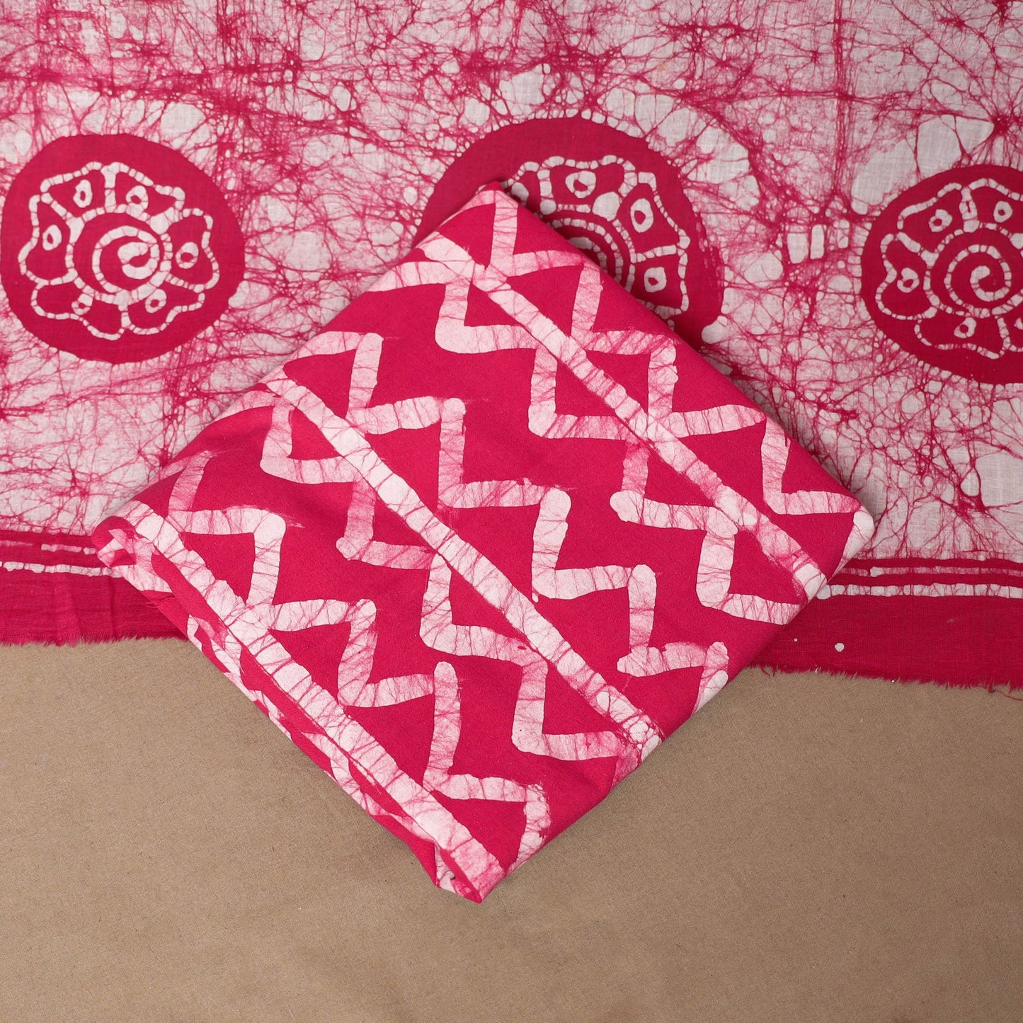 Pink - 3pc cotton unstitched kutch batik dress material 17