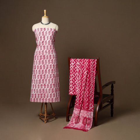 Pink - 3pc cotton unstitched kutch batik dress material 18