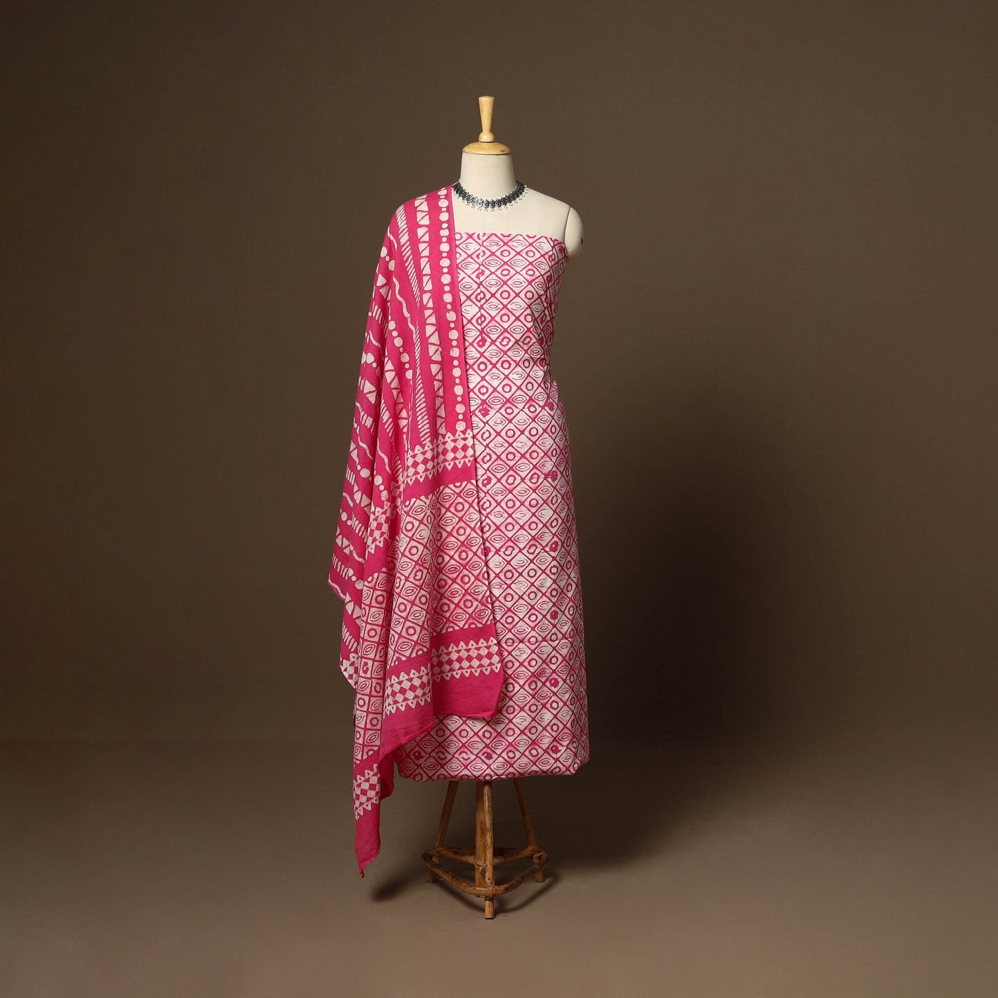 Pink - 3pc cotton unstitched kutch batik dress material 23