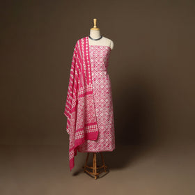 Pink - 3pc cotton unstitched kutch batik dress material 23