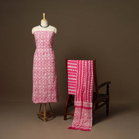 Pink - 3pc cotton unstitched kutch batik dress material 23