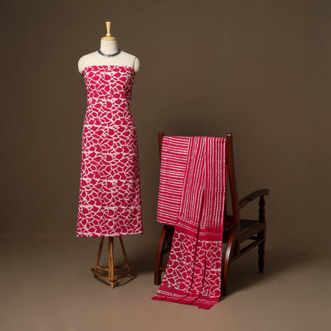 Pink - 3pc cotton unstitched kutch batik dress material 02