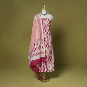 Pink - 3pc cotton unstitched mangalagiri dress material 28