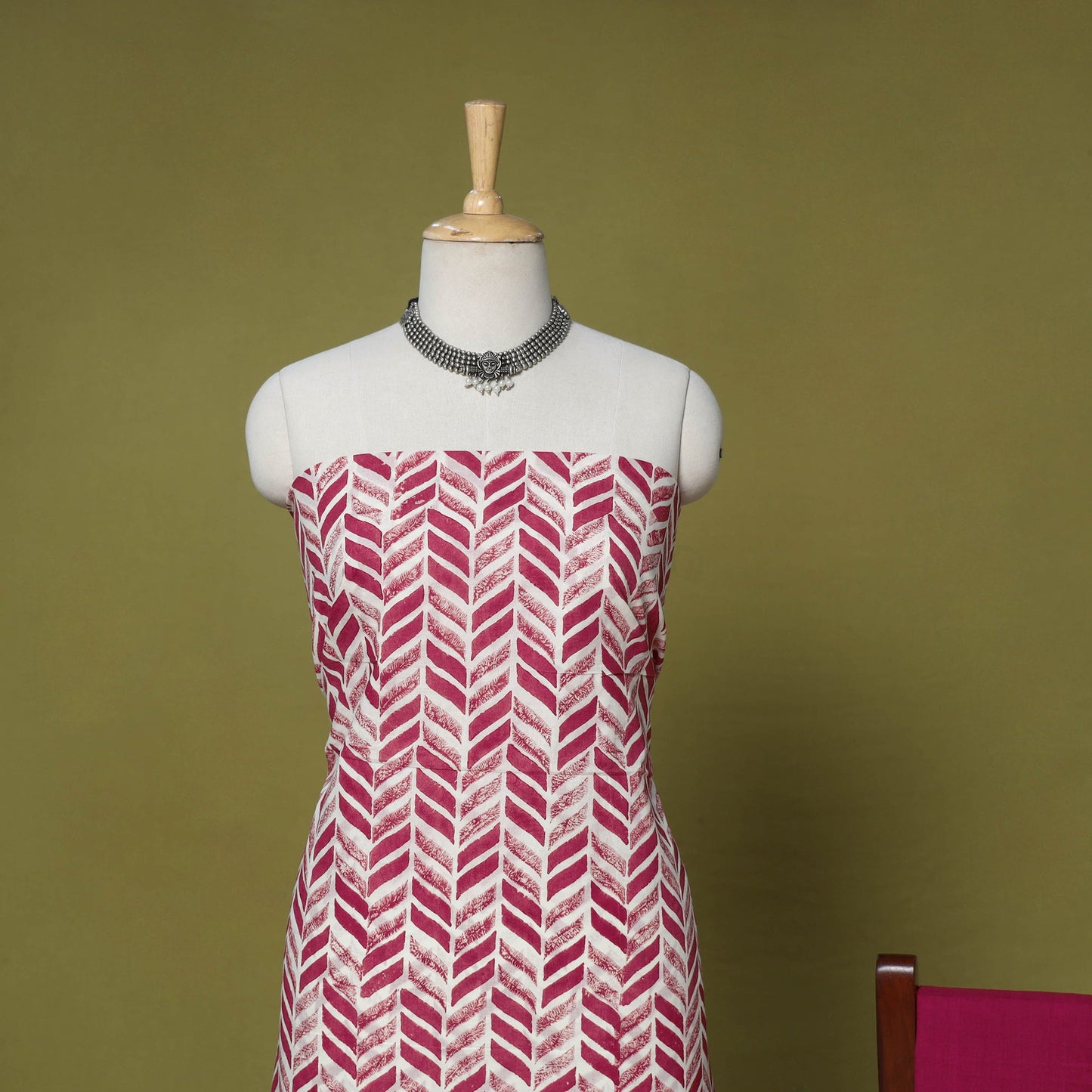 Pink - 3pc cotton unstitched mangalagiri dress material 28