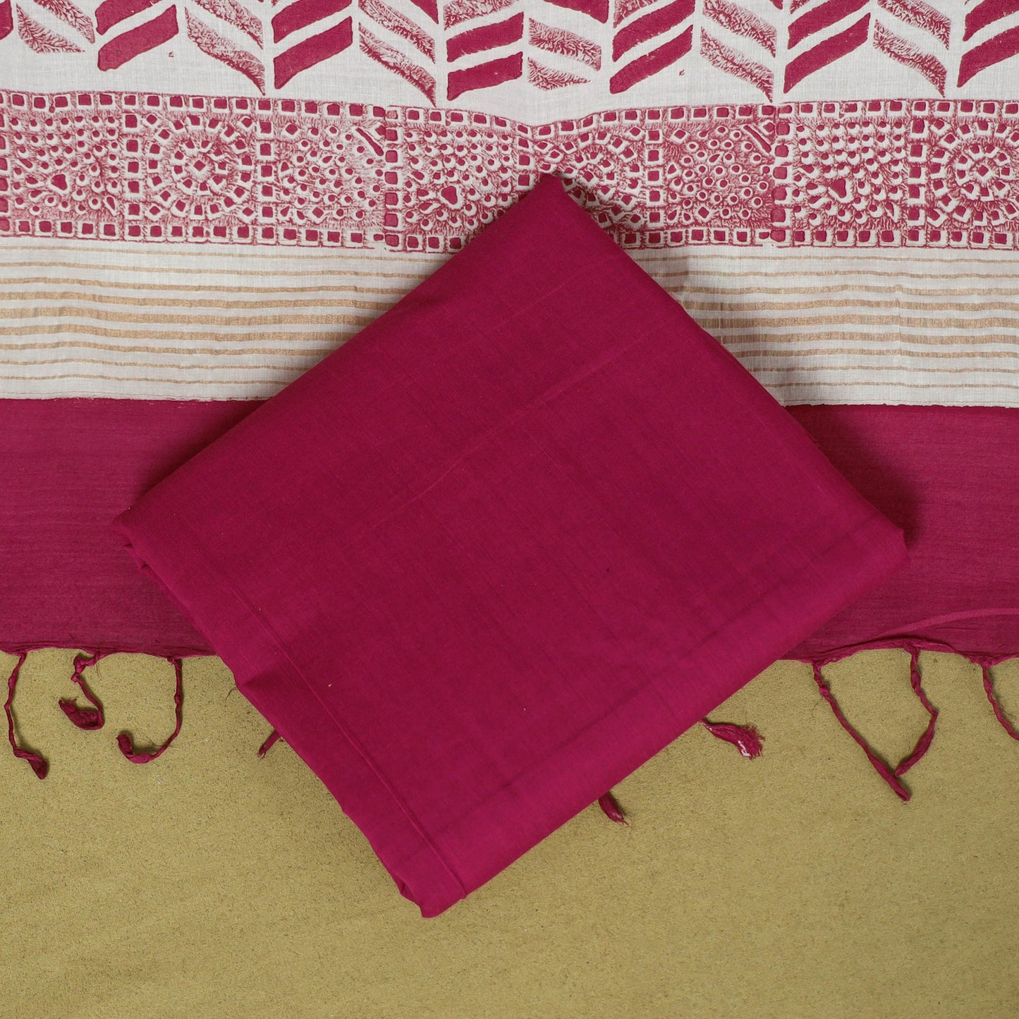 Pink - 3pc cotton unstitched mangalagiri dress material 28