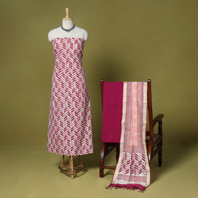 Pink - 3pc cotton unstitched mangalagiri dress material 28