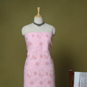 Pink - 3pc hand embroidery cotton lucknow chikankari dress