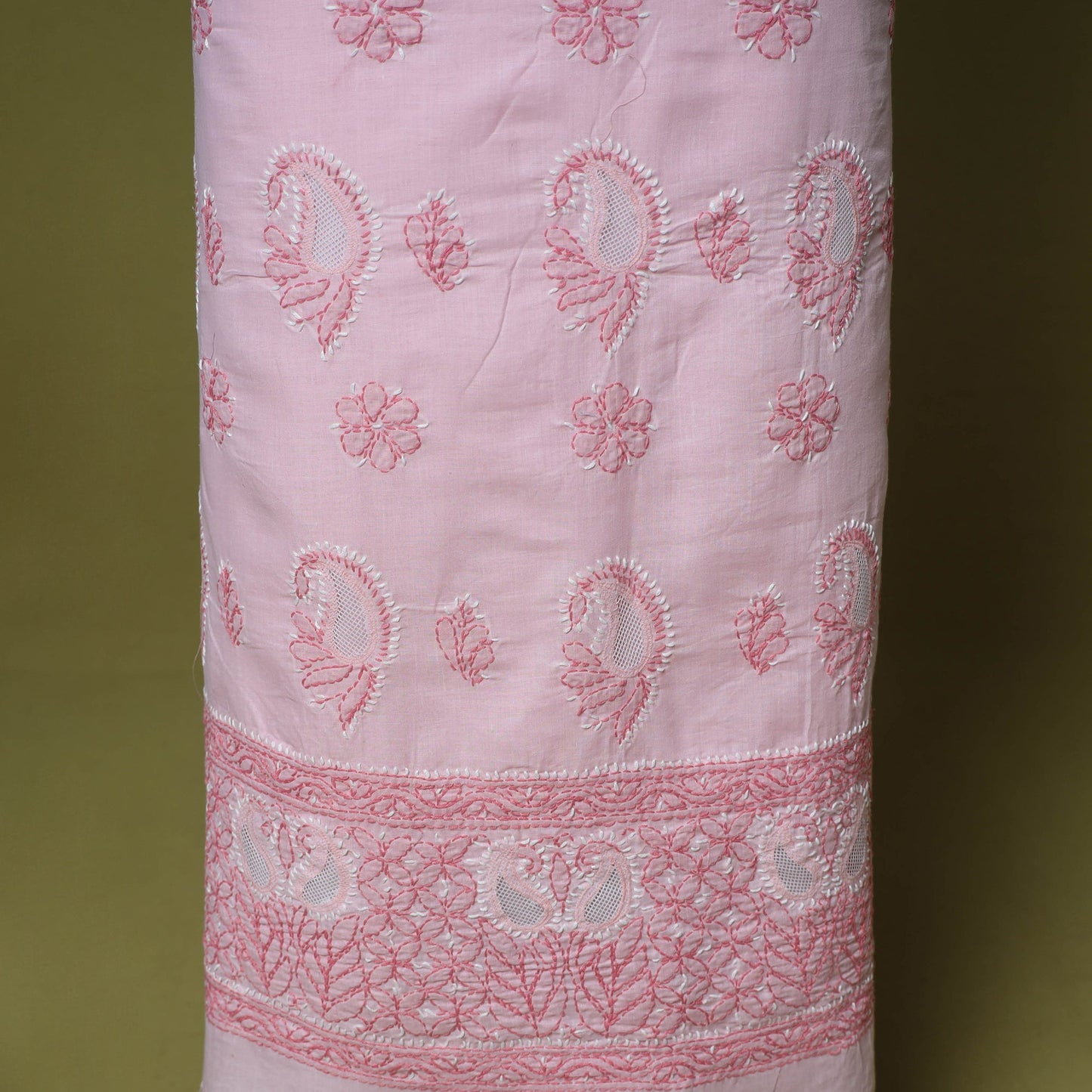Pink - 3pc hand embroidery cotton lucknow chikankari dress