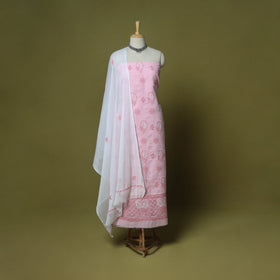 Pink - 3pc hand embroidery cotton lucknow chikankari dress
