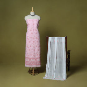 Pink - 3pc hand embroidery cotton lucknow chikankari dress