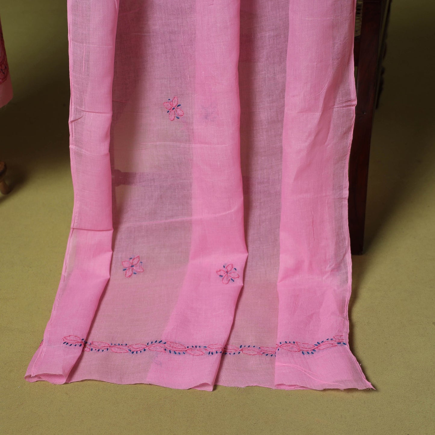 Pink - 3pc hand embroidery cotton lucknow chikankari dress