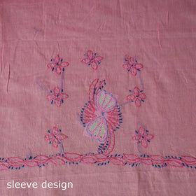 Pink - 3pc hand embroidery cotton lucknow chikankari dress