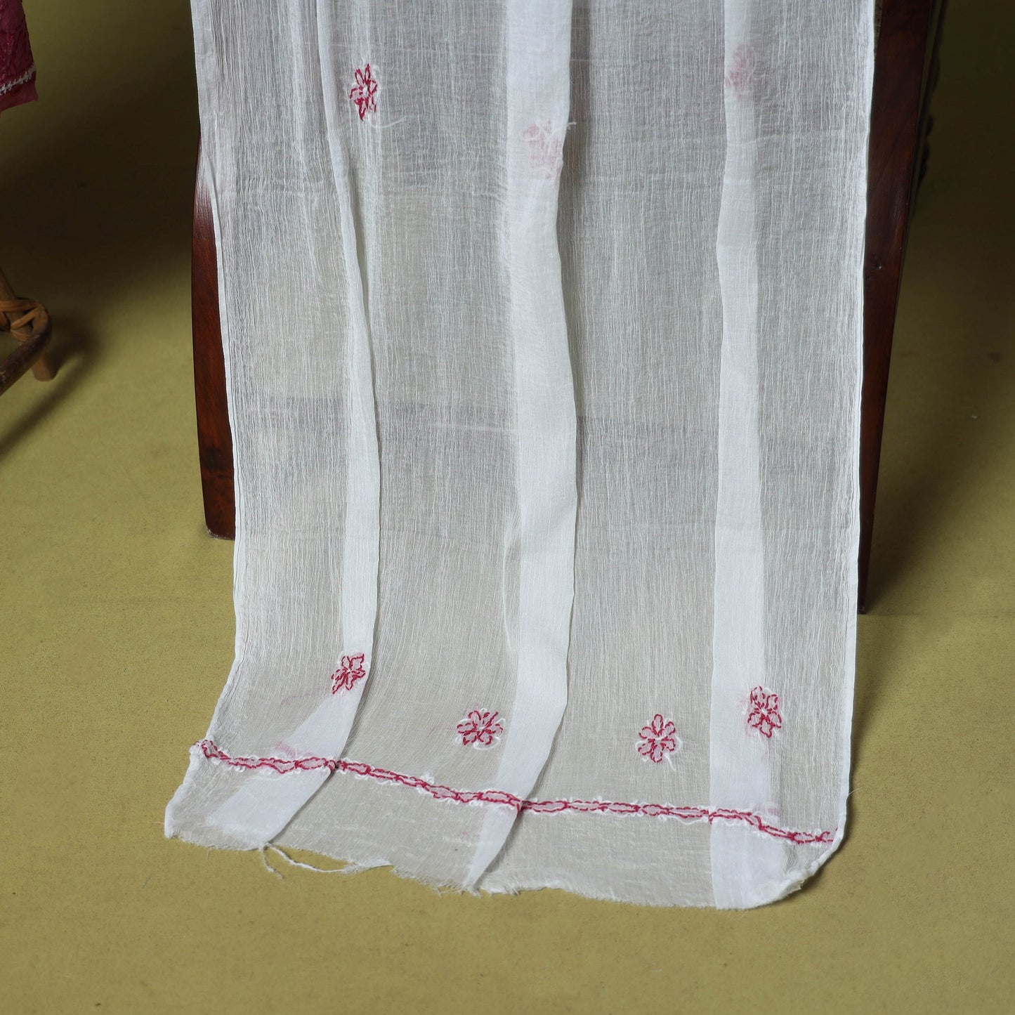 Pink - 3pc hand embroidery cotton lucknow chikankari dress