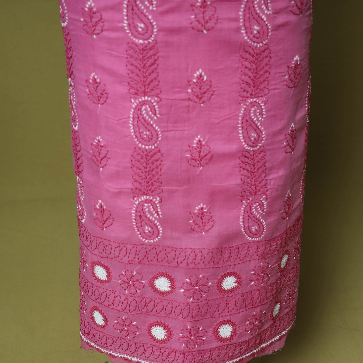 Pink - 3pc hand embroidery cotton lucknow chikankari dress