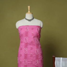 Pink - 3pc hand embroidery cotton lucknow chikankari dress
