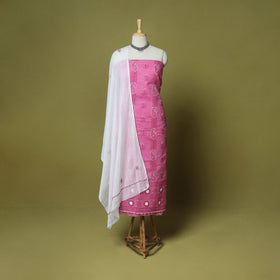 Pink - 3pc hand embroidery cotton lucknow chikankari dress