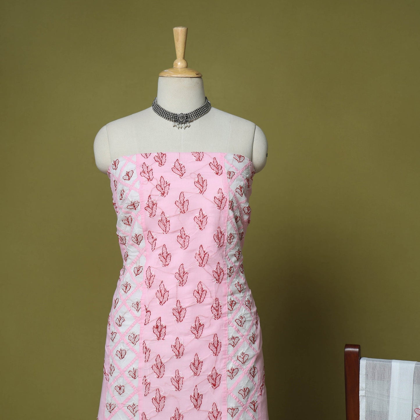 Pink - 3pc hand embroidery cotton lucknow chikankari dress