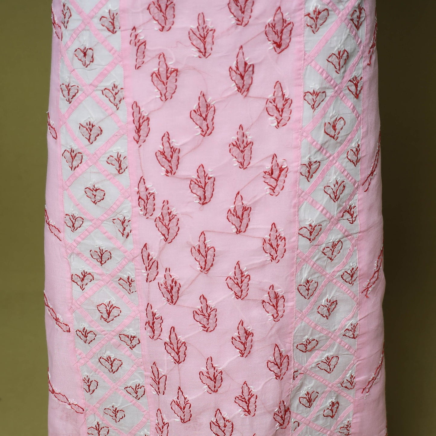 Pink - 3pc hand embroidery cotton lucknow chikankari dress