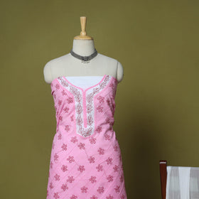 Pink - 3pc hand embroidery cotton lucknow chikankari dress