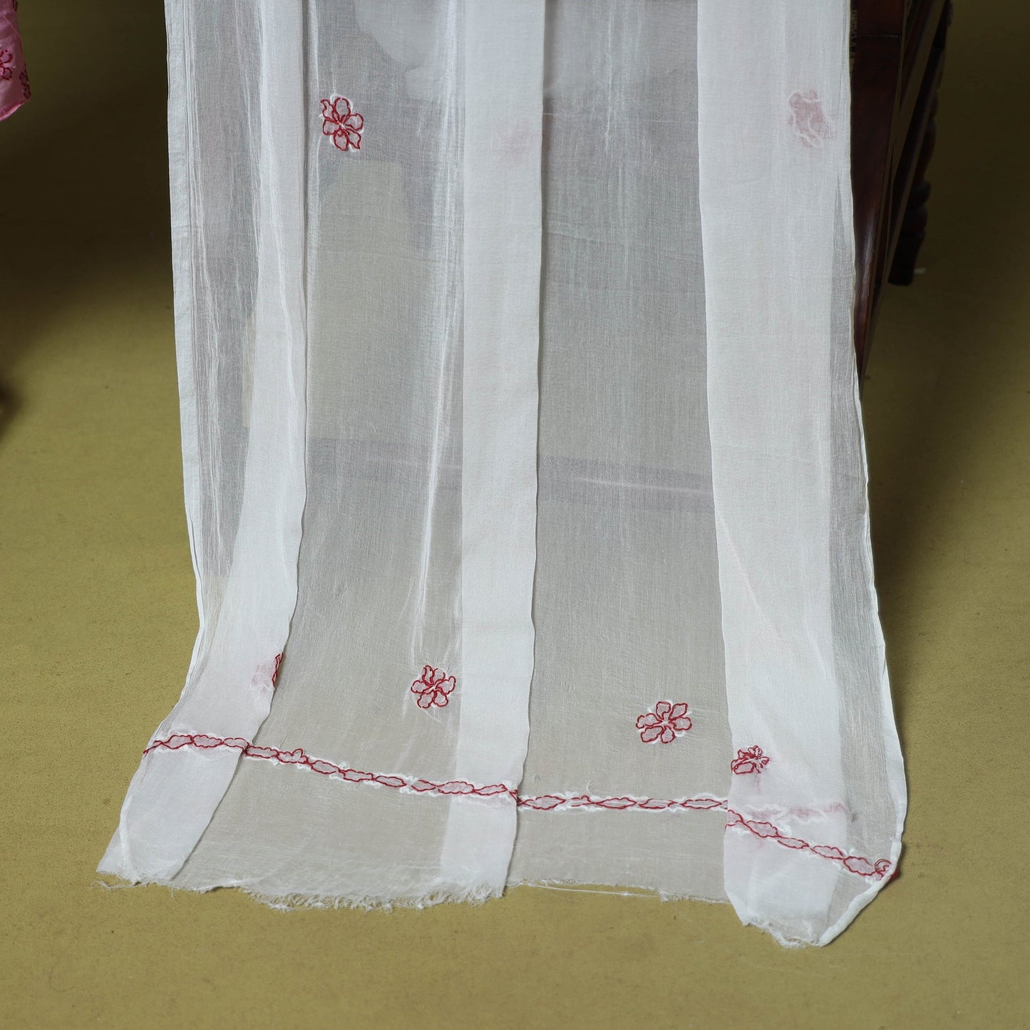 Pink - 3pc hand embroidery cotton lucknow chikankari dress