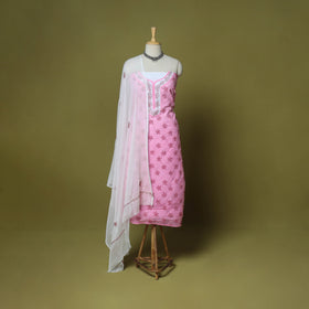 Pink - 3pc hand embroidery cotton lucknow chikankari dress