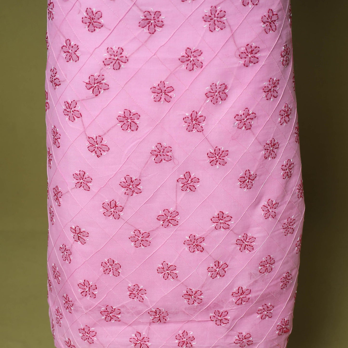 Pink - 3pc hand embroidery cotton lucknow chikankari dress