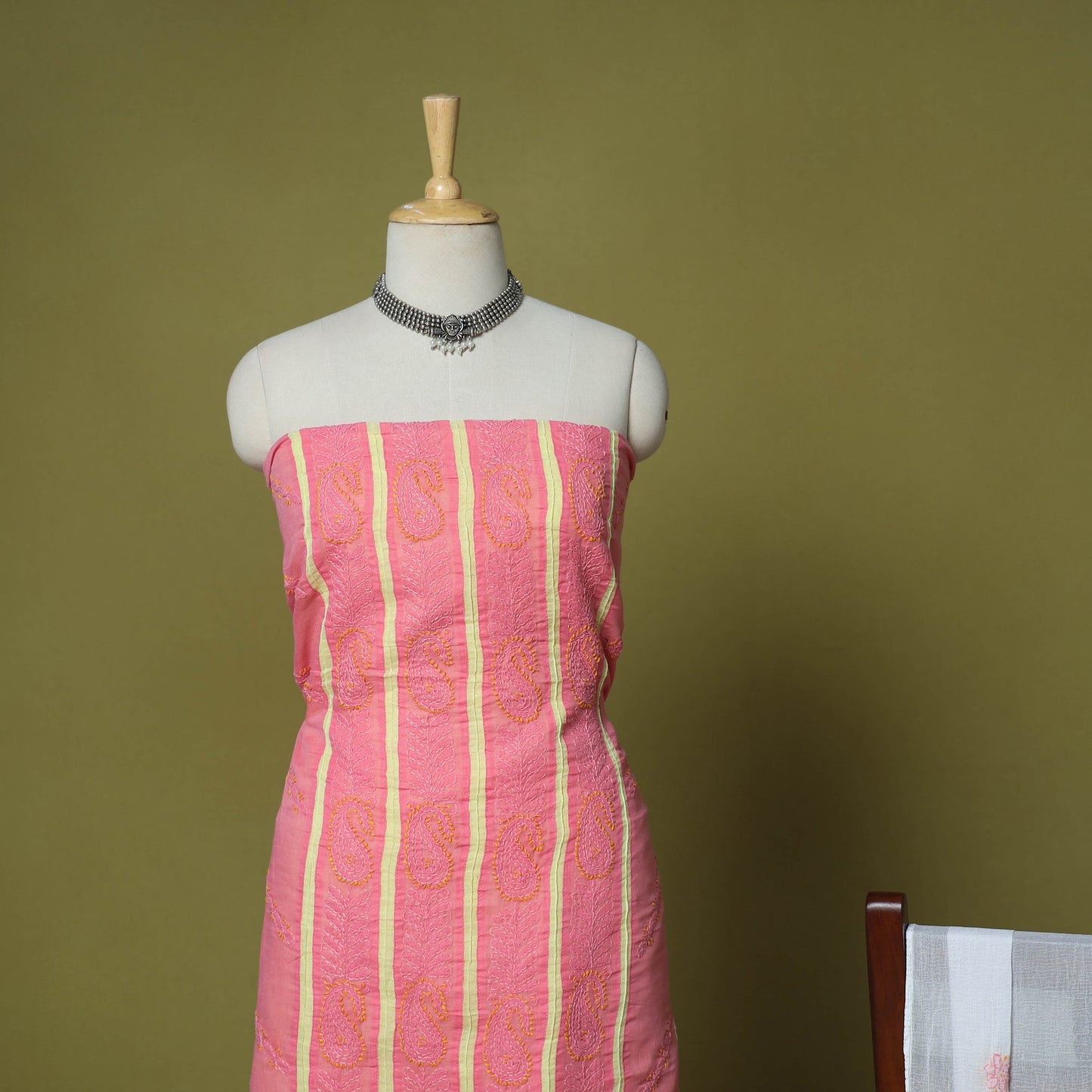 Pink - 3pc hand embroidery cotton lucknow chikankari dress