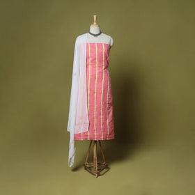 Pink - 3pc hand embroidery cotton lucknow chikankari dress
