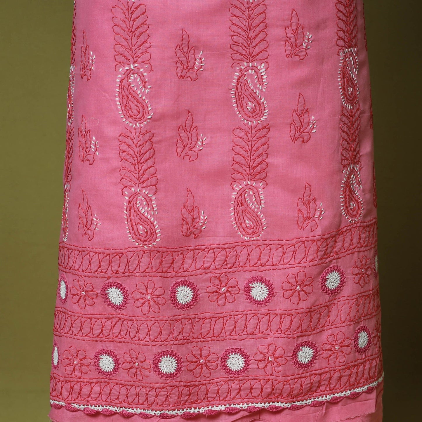 Pink - 3pc hand embroidery cotton lucknow chikankari dress