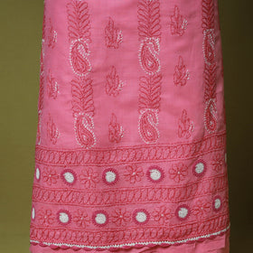 Pink - 3pc hand embroidery cotton lucknow chikankari dress