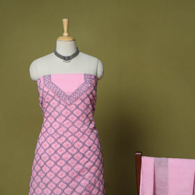 Pink - 3pc hand embroidery cotton lucknow chikankari dress