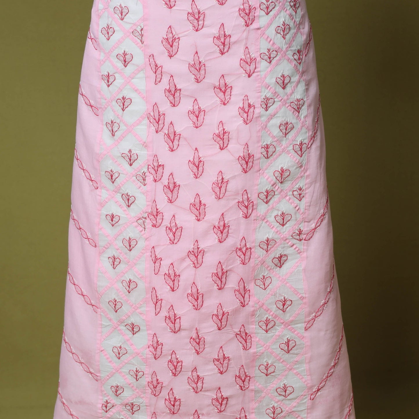 Pink - 3pc hand embroidery cotton lucknow chikankari dress