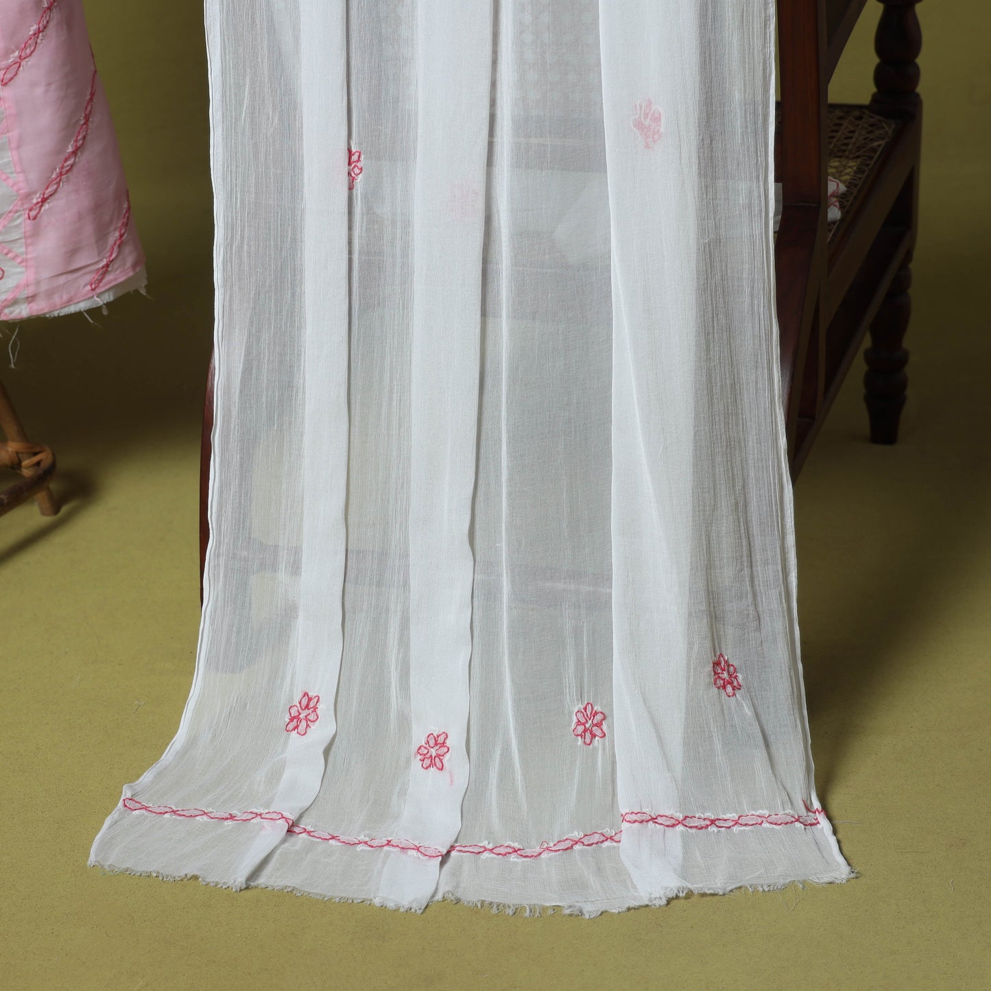 Pink - 3pc hand embroidery cotton lucknow chikankari dress