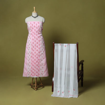 Pink - 3pc hand embroidery cotton lucknow chikankari dress