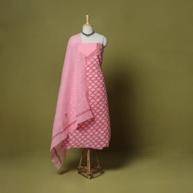 Pink - 3pc hand embroidery cotton lucknow chikankari dress