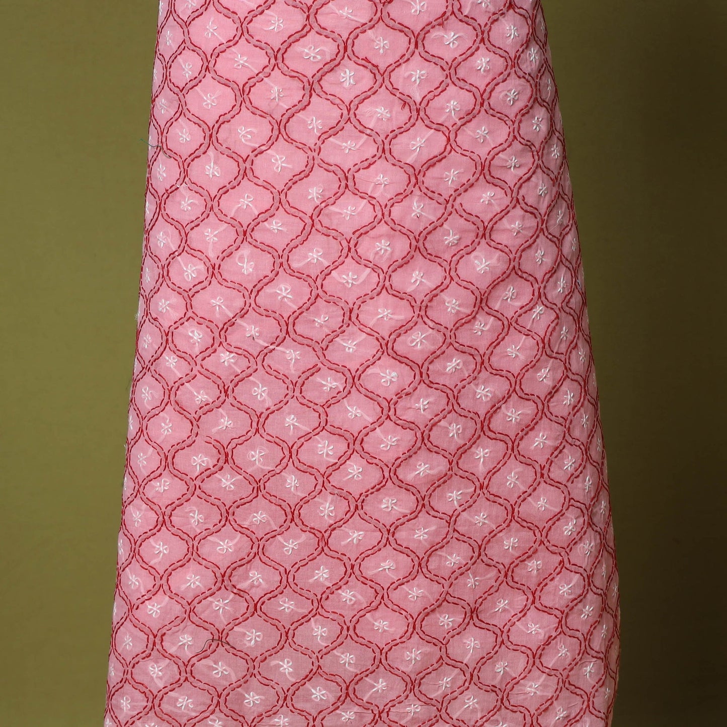 Pink - 3pc hand embroidery cotton lucknow chikankari dress