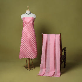 Pink - 3pc hand embroidery cotton lucknow chikankari dress