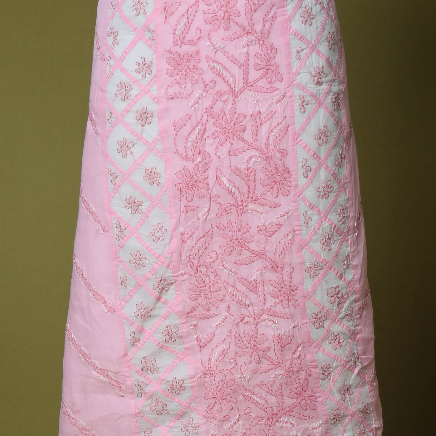 Pink - 3pc hand embroidery cotton lucknow chikankari dress