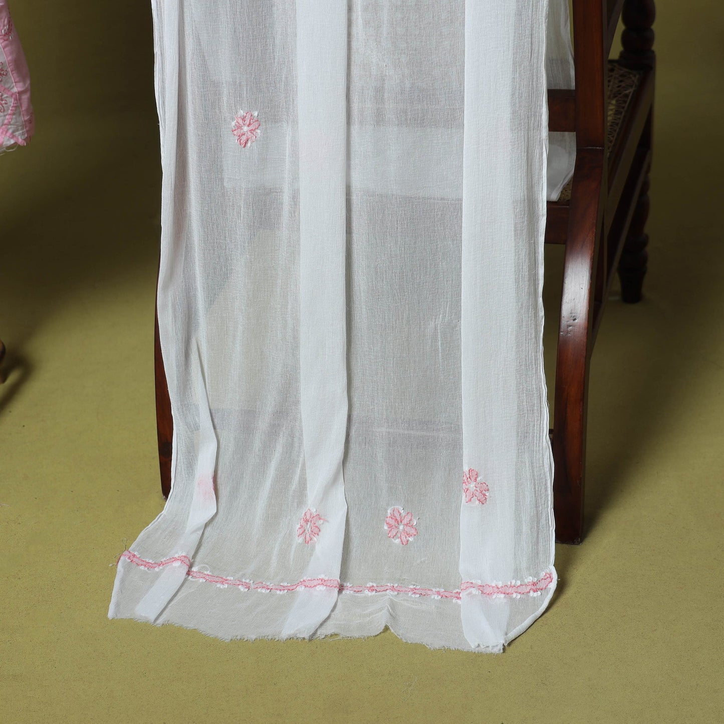 Pink - 3pc hand embroidery cotton lucknow chikankari dress