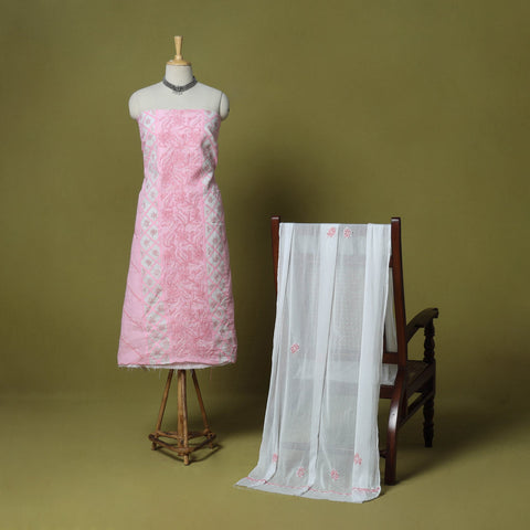 Pink - 3pc hand embroidery cotton lucknow chikankari dress