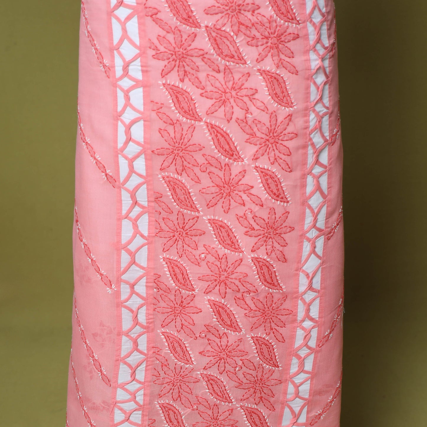 Pink - 3pc hand embroidery cotton lucknow chikankari dress