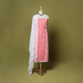 Pink - 3pc hand embroidery cotton lucknow chikankari dress