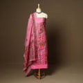 Pink - 3pc hand embroidery cotton unstitched phulkari dress