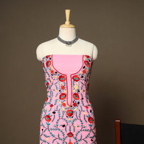Pink - 3pc hand embroidery georgette unstitched phulkari