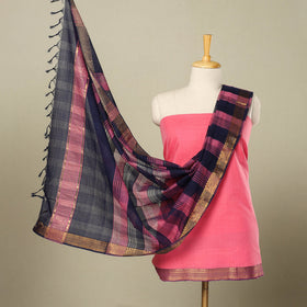 Buy 3pc Pink Handloom Cotton Mangalagiri Dress Material